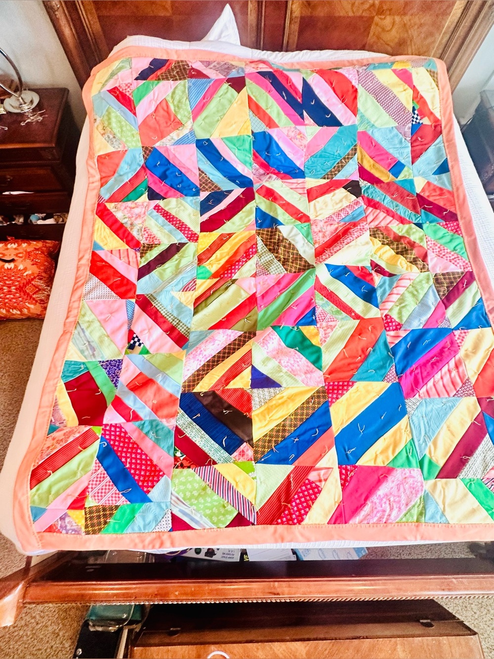 VTG Multi-Color Handmade Patchwork String Herringbone Quilt